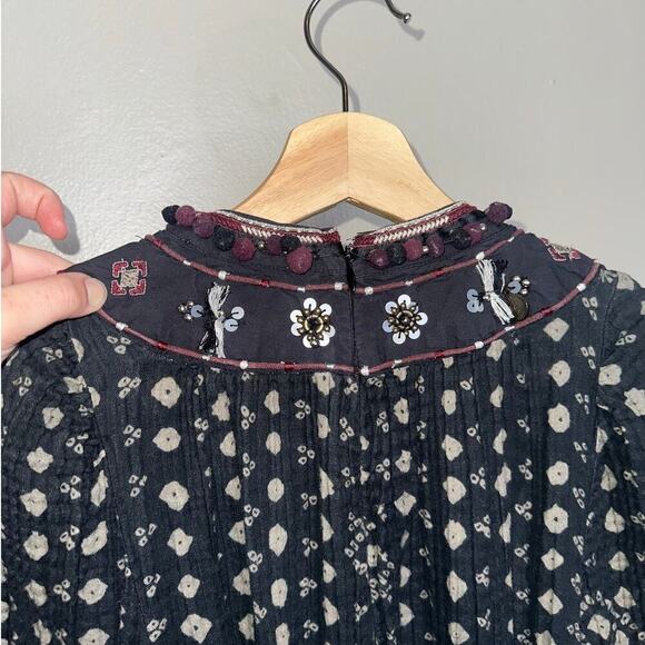 Sea New York Embroidered Maja Long Sleeve Dress Black Burgundy XS Boho Chic - Picture 9 of 11